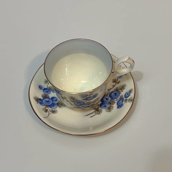 Royal Crown Demitasse Bone China Cup and Saucer Blue and Gray Floral - Picture 2 of 7